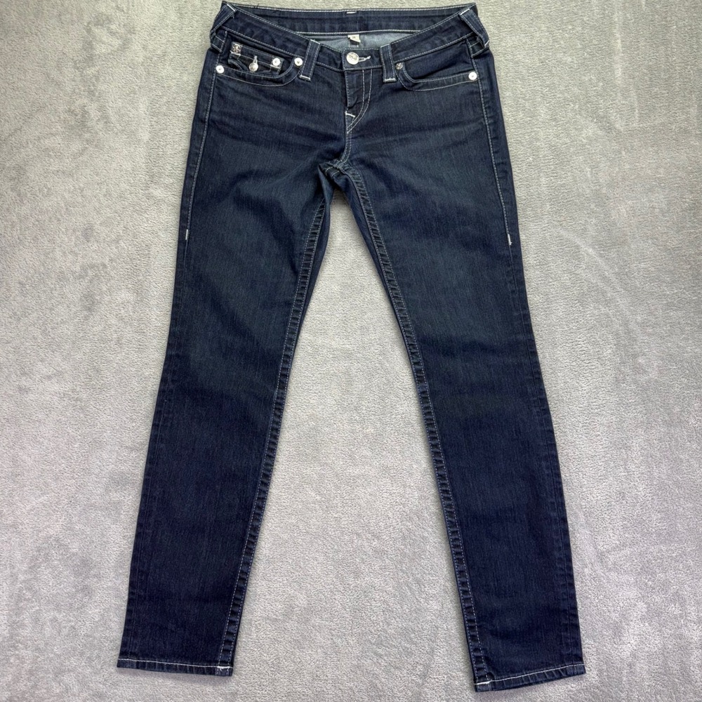 True Religion Womens Skinny Jeans Rhinestone‎ Back Pockets Dark Wash Size 29 - Picture 4 of 11